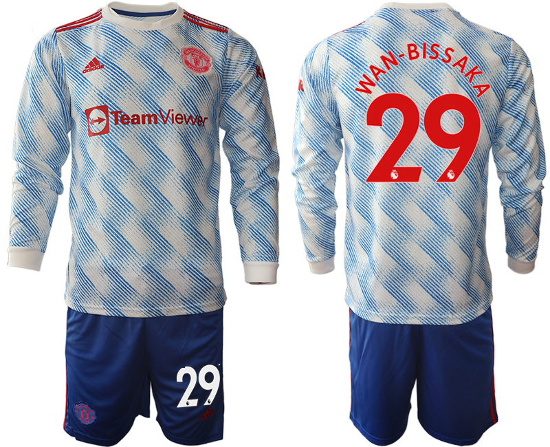 Men 2021-2022 Club Manchester united away blue Long Sleeve #29 Soccer Jersey